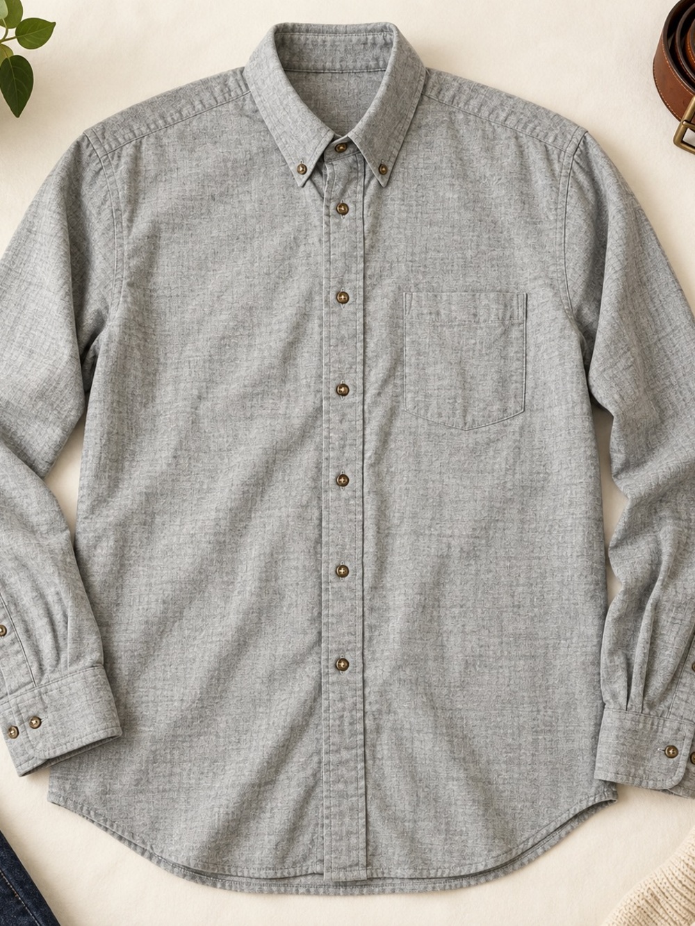 Viyella Men’s Gray Cotton Wool Button Down Shirt | Traditional Fit